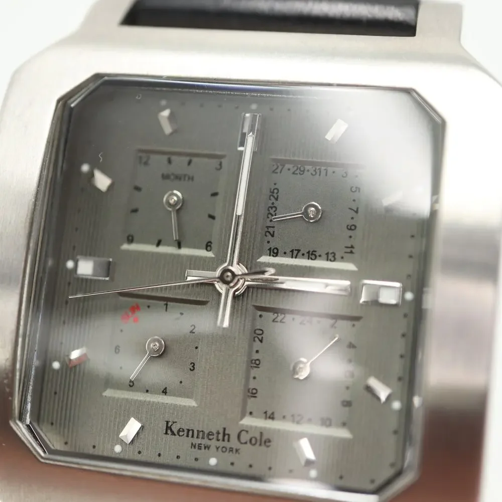 Kenneth Cole Full Calendar Unisex Watch 33mm Green Gray Square Dial New Battery